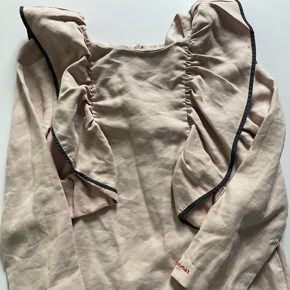 Beige Long Sleeve Top with Black Trim